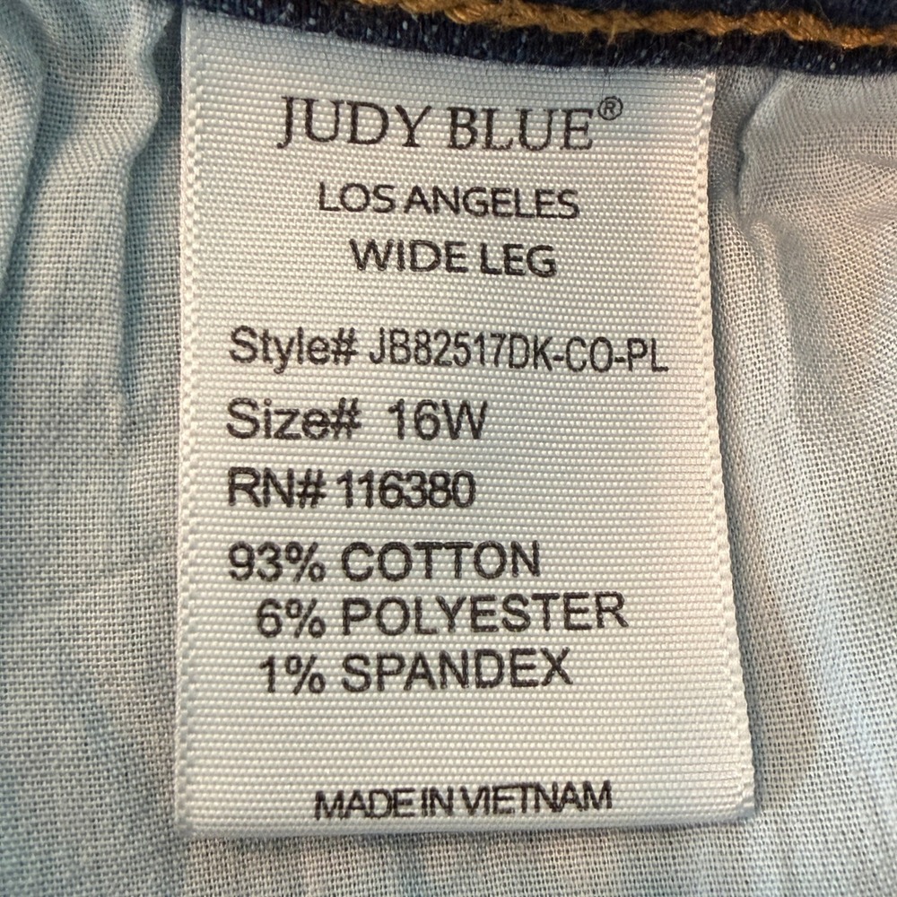 Judy Blue High Rise Wide Leg Cropped Jeans 16W Dark Wash Raw Hem Stretch Capsule - Picture 7 of 12